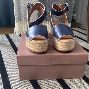 Franco Sarto Blue Espadrille Sandals with Ankle Strap. Size 8 brand new. Narrow
